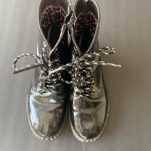 Black Patent Leather Lace-Up Boots